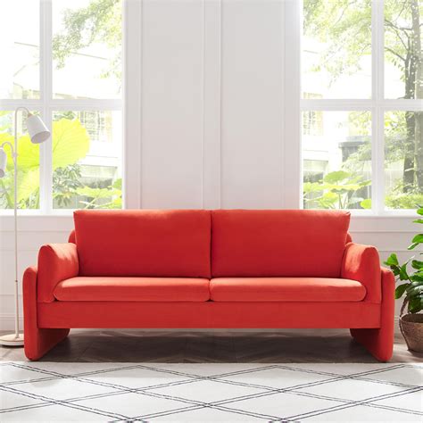 Clapham 3-Seater Flaming Orange Velvet Fabric Sofa | daals