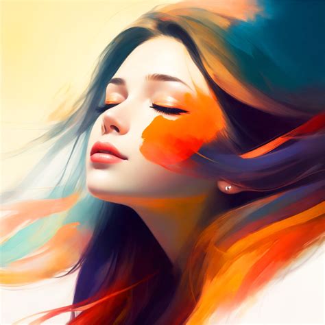 Wall Art Print | Beautiful woman painting, eyes closed, long hair portrait | Europosters