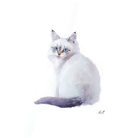 White Cat Painting Original Watercolor Cat Artwork by Lidiya | Etsy