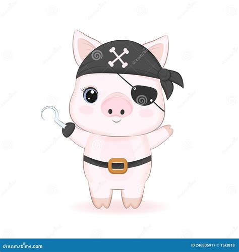 Cute Pirate Little Pig Cartoon Animal Illustration Stock Vector ...