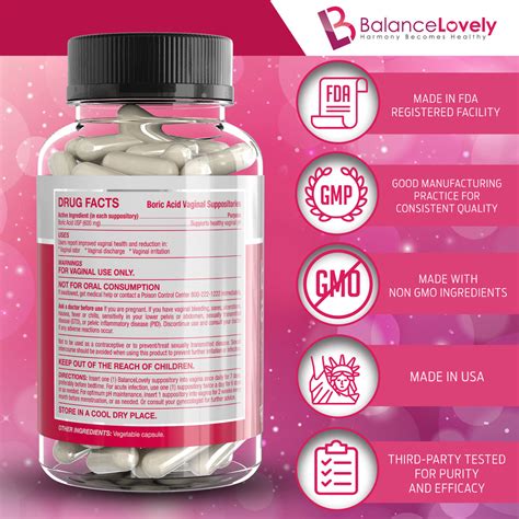 Boric acid suppositories for BV, yeast infections. 30 vegan capsules.600 mg – BalanceLovely™