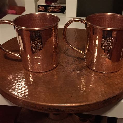 2-pack of 16oz Moscow Mule Copper Mugs, hammered w/ Happy Anniversary & flower engraving