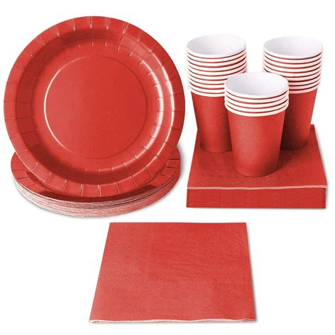 Serves 24 Red Party Supplies, 72PCS Plates Napkins Cups, Favors Decorations Disposable Paper ...