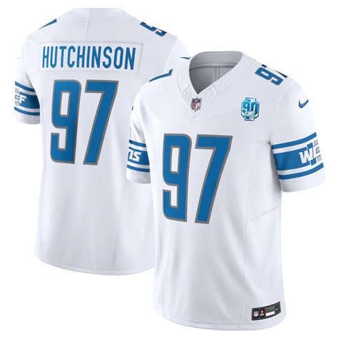 Men's Detroit Lions #97 Aidan Hutchinson White 2023 F.U.S.E. 90th Anniversary Vapor Untouchable ...