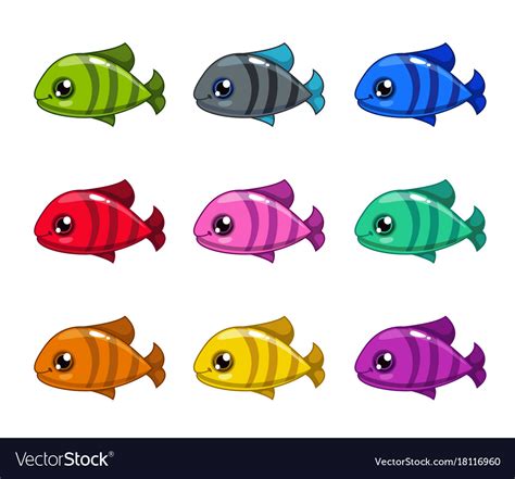 Funny cartoon colorful fishes set Royalty Free Vector Image