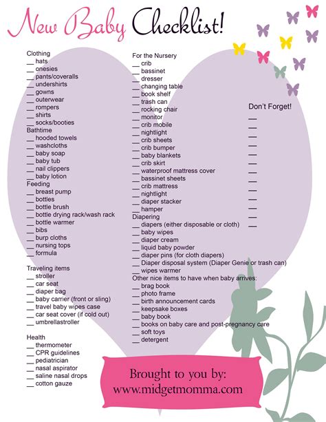 Newborn Checklist Printable