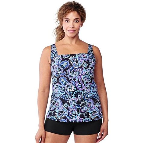 Lands' End Women's Plus Size Long Beach Living Square Neck Tankini Top ...