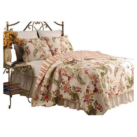 Twin size 100% Cotton Quilt Set with Sham in Pink Floral Butterfly