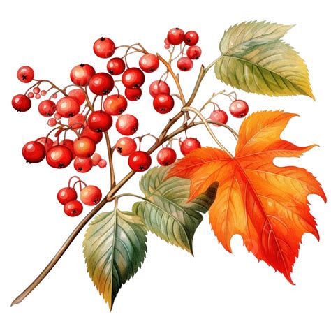 Fall Rowan, Viburnum Red Berry And Green, Orange, Red Leaves Halloween ...