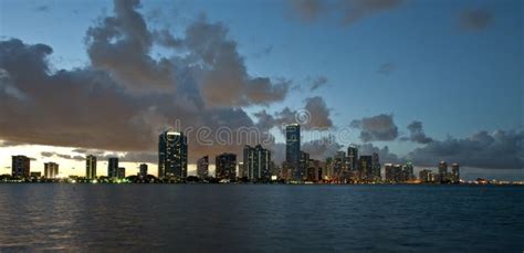 Miami city night skyline stock image. Image of coastline - 14409641