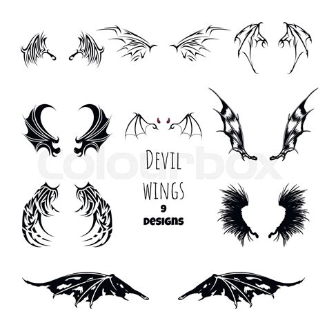 Devil wings tattoo. Demon isolated stencil. Black gothic drawing. Dark ...