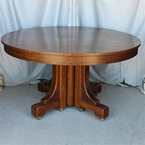 Bargain John's Antiques | Mission style Round Oak dining Table - 54 inch 4 leaves - Bargain John ...