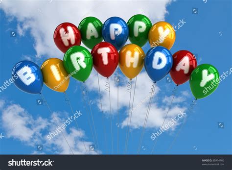 Colorful Happy Birthday Balloons Front Blue Stock Illustration 95914780 ...