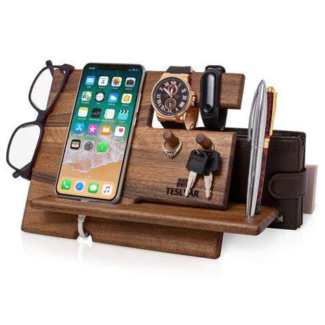 Wood Organizer Docking Station with 2 Pegs | Teslyar