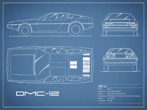 The Delorean Dmc-12 Blueprint Photograph by Mark Rogan