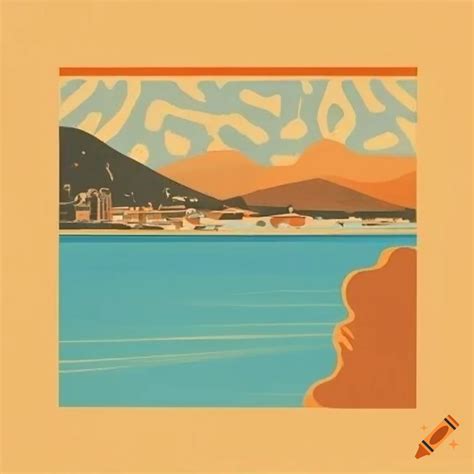 Mid century poster of balaton lake and thermal baths in marseille style on Craiyon