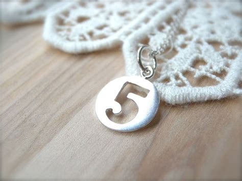 Items similar to Number 5 necklace Number five hand cut silver disc necklace - personalized ...