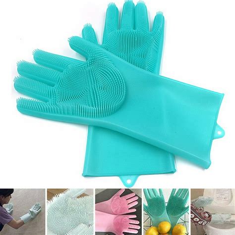 1Pair Dishwashing Cleaning Gloves Magic Silicone Rubber Washing Protection Glove - Walmart.com ...