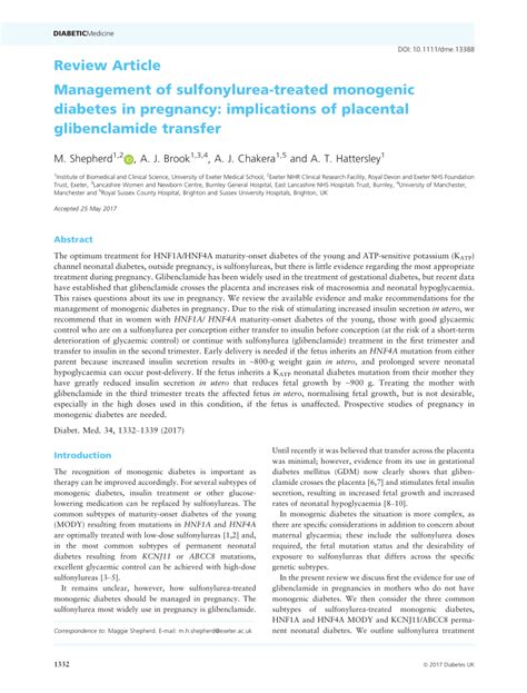 (PDF) Management of sulfonylurea-treated monogenic diabetes in pregnancy: Implications of ...