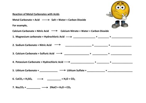 Reaction of Metal Carbonates with Acid worksheet