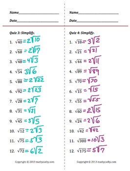 Simplest Radical Form "Bundle" - Simplify Square Roots Activities by ...