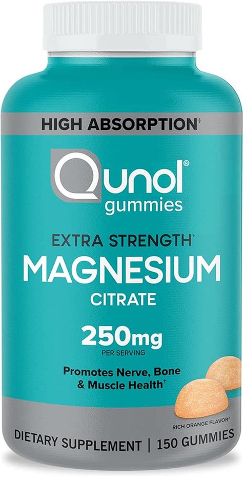 Amazon.com: Qunol Magnesium Citrate Gummies for Adults, 250mg Magnesium Gummies Extra Strength ...