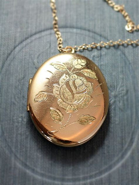 Large Gold Filled Oval Locket Necklace Rose Engraved by TforEdgar Diy Wedding Ring, White Gold ...