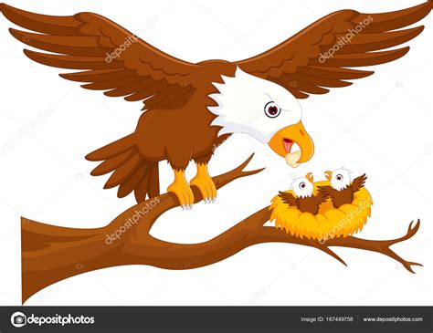 Happy family of eagle cartoon up tree — Stock Photo © starlight789 #167449758