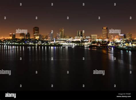 Long Beach skyline at night at Los Angeles Stock Photo - Alamy