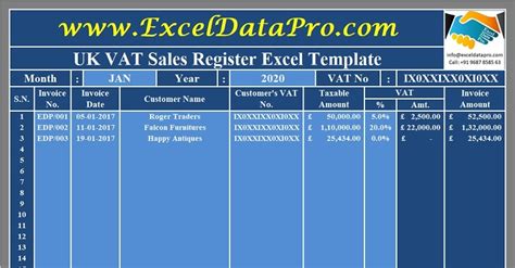 Download UK VAT Sales Register Excel Template - ExcelDataPro