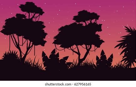 Silhouette Beauty Jungle Landscape Stock Vector (Royalty Free) 627957308 | Shutterstock