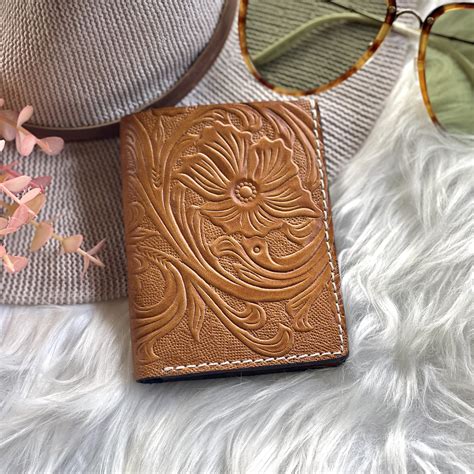 Tooled leather credit card holder • credit card wallet • gifts for her