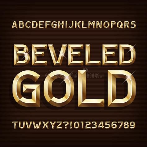 Beveled Gold alphabet font. 3d gold letters and numbers. vector ...