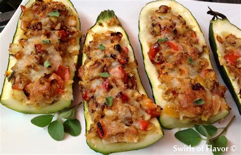 Cheesy Stuffed Zucchini - Swirls of Flavor