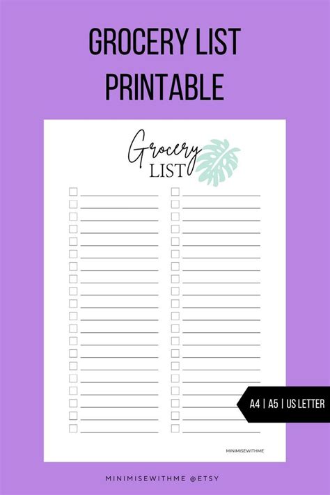 Grocery List Printable Weekly Grocery List Weekly Shopping List Groceries List Groceries ...