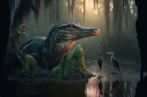 Premium AI Image | Terrible alligator in the swamp