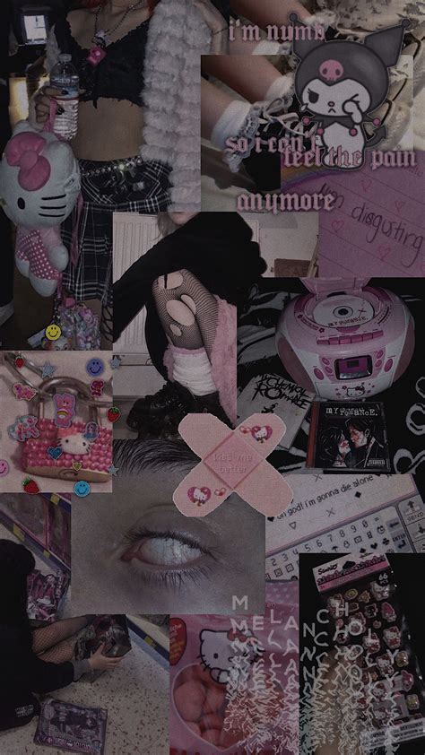 sanrio soft grunge pastel pink hello kitty kuromi y2k goth egirl my chemical romance wallpaper ...