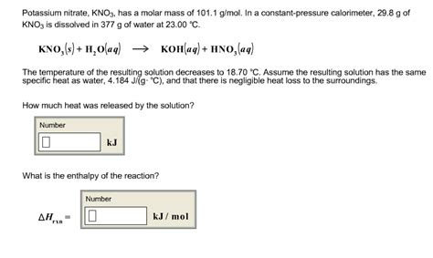 Solved Potassium nitrate, KNO3, has a molar mass of 101.1 | Chegg.com