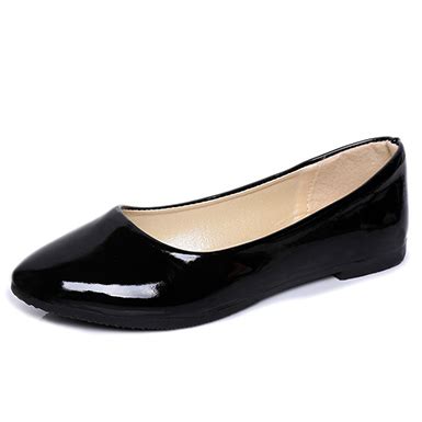 Women's Rounded Toe Patent Leather Flats - Black