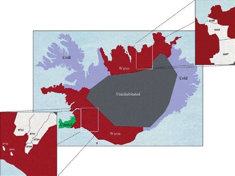 Map of Iceland showing the study areas: 1) Geothermal heating area, two... | Download Scientific ...