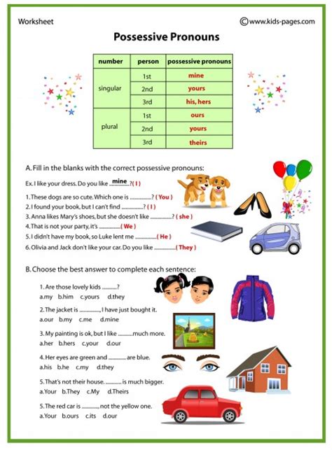 Possessive Pronouns Free Worksheets