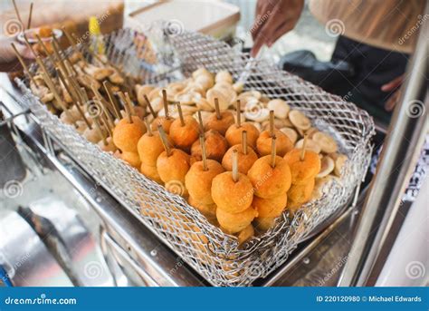 Local Filipino Street Food With Bamboo Skewers - Kwek Kwek Quail Eggs ...