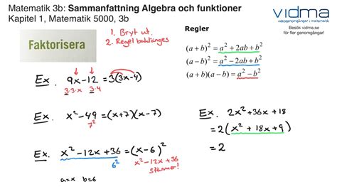 Matematik 3. Sammanfattning ALGEBRA OCH FUNKTIONER Del 1 - YouTube