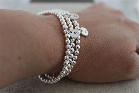 sterling silver bead stretch bracelets stacking bracelets