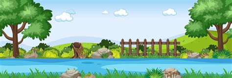 River scene in the park horizontal scene 1609823 Vector Art at Vecteezy