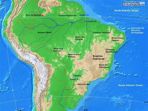 Geographical map of Brazil: topography and physical features of Brazil