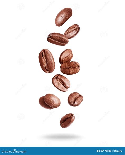 Falling Coffee Beans Close Up Isolated on a White Background Stock ...