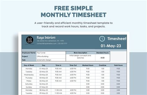 FREE Simple Timesheet Template - Download in Word, Google Docs, Excel ...