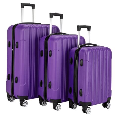 UBesGoo 3PCS Purple Luggage Travel Set Bag ABS Trolley Hard Shell ...