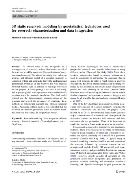 (PDF) 3D static reservoir modeling by geostatistical techniques used for reservoir ...